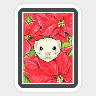 Ferret in Poinsettias - White Outlined Version Sticker